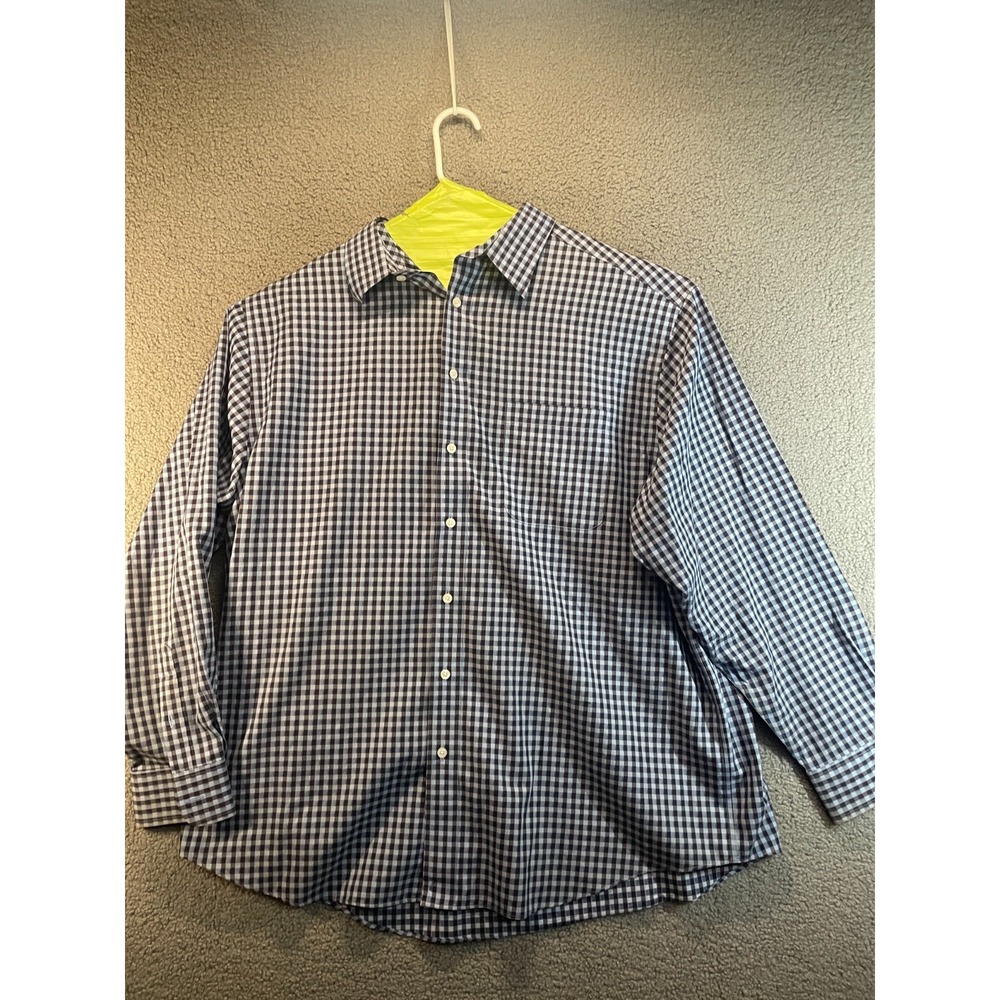 Roundtree & Yorke Mens Size 2X Gold Label Blue Plaid Button Down LS Dress Shirt